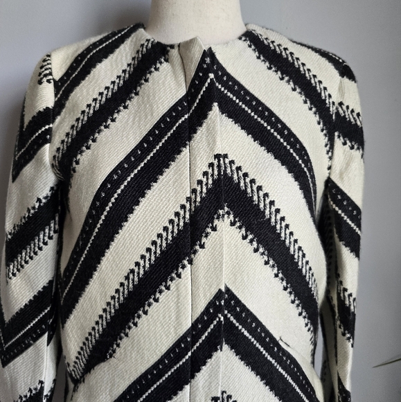 ZARA Women, New, Wool Blend Black White Pattern Longline Coat, Size Small - Picture 4 of 15